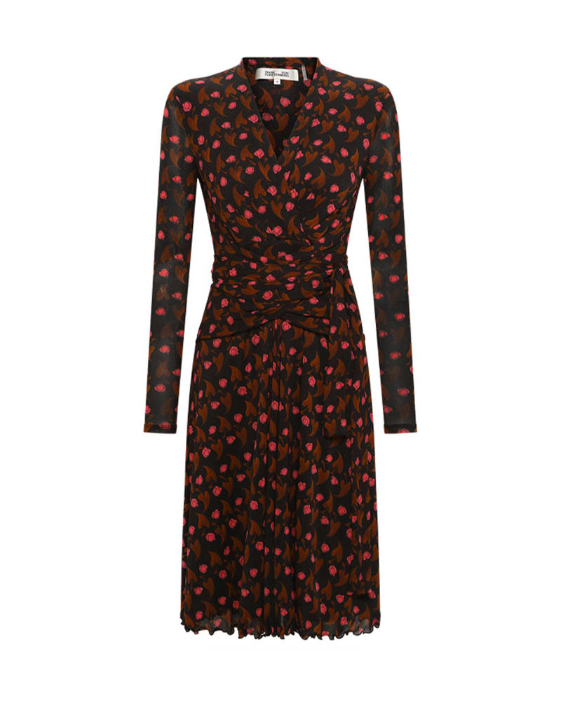 Front of a size XL DVF BRENDA DRESS in HEART LEAVES BLK by Diane von Furstenberg. | dia_product_style_image_id:324854